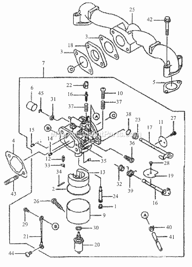 Carburetor Diagram and Parts List for 3648 53AB5D4M100 Cub Cadet Lawn Mower